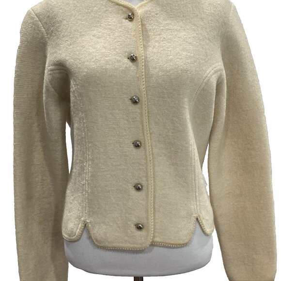 Vtg Tally Ho Cardigan Sweater Jacket Womens 8 Off-White Gold Secretary Old Money - Picture 1 of 14